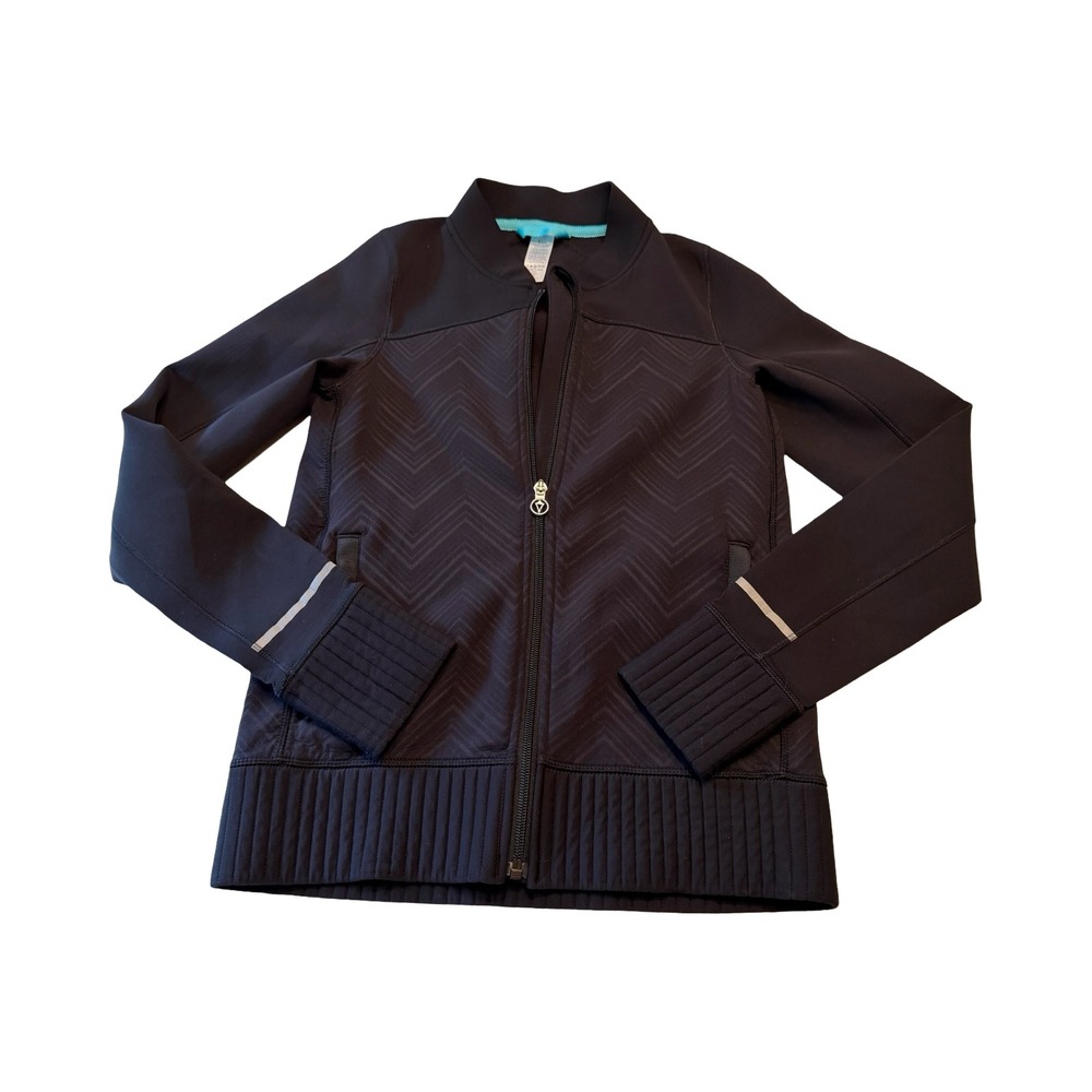 Ivivva Lululemon Girls Black Chevron Full Zip Reflective Track Jacket Size 12